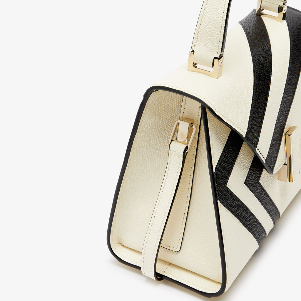 Iside Intarsia V-Stripes Top Handle Mini Bag - Pergamena White/Black - VS Vitello-Stripes - Valextra - 3