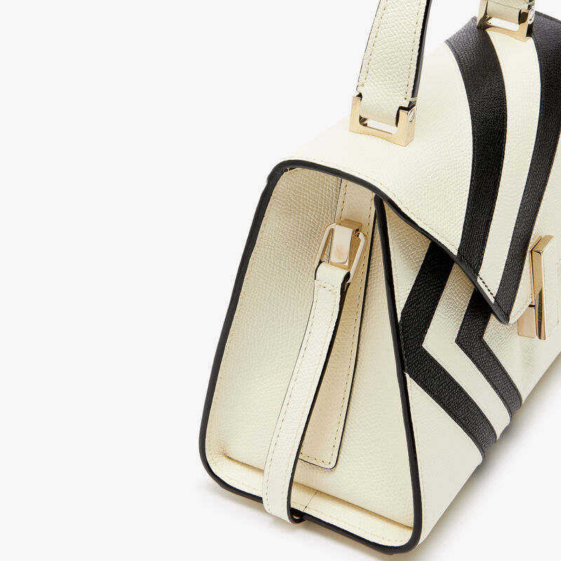 Iside Intarsia V-Stripes Top Handle Mini Bag - Pergamena White/Black - Millepunte calf leather - Valextra - 3