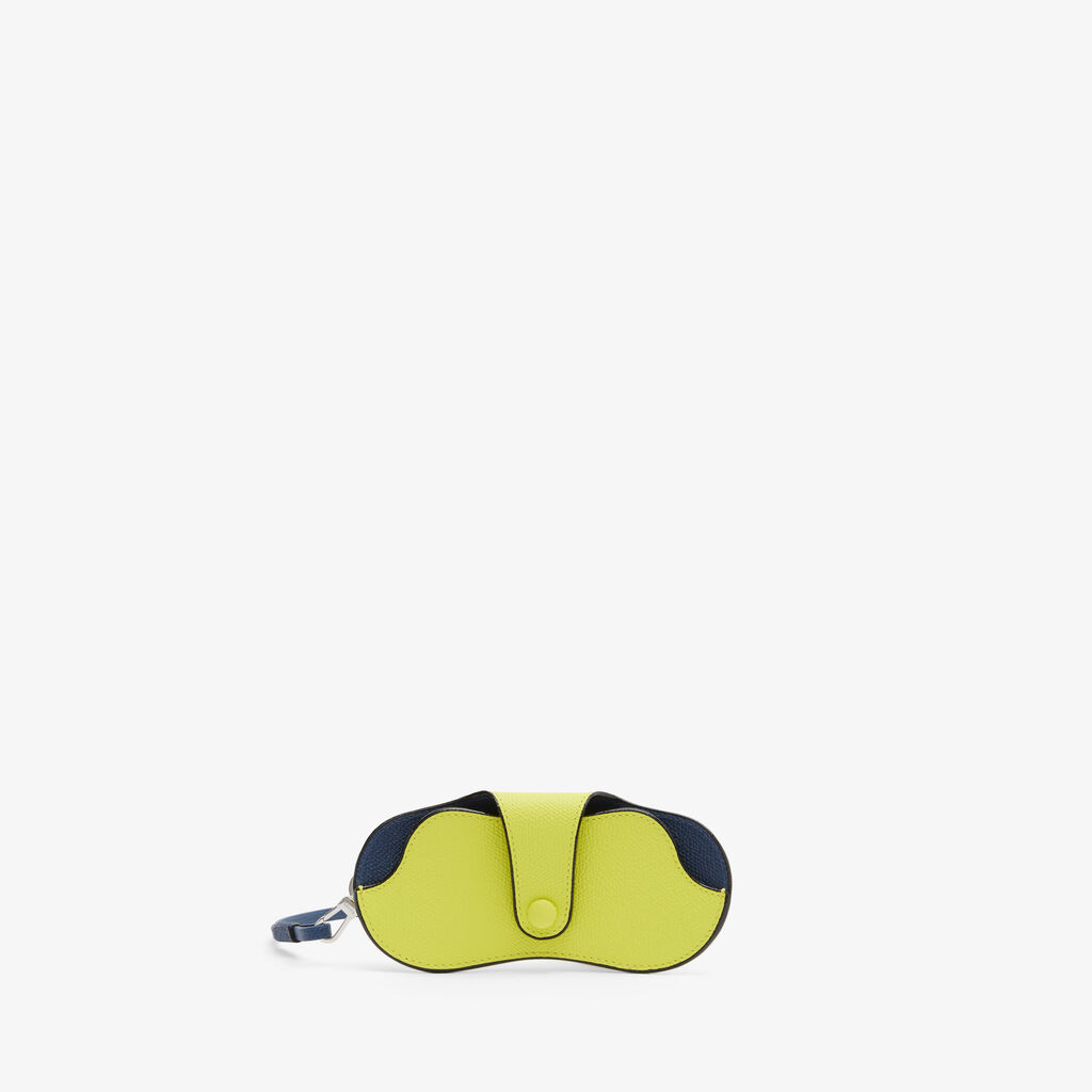 Exclusive Glasses Case with Lanyard - Lime Yellow/Blue Sapphire - Vitello VS - Valextra - 1