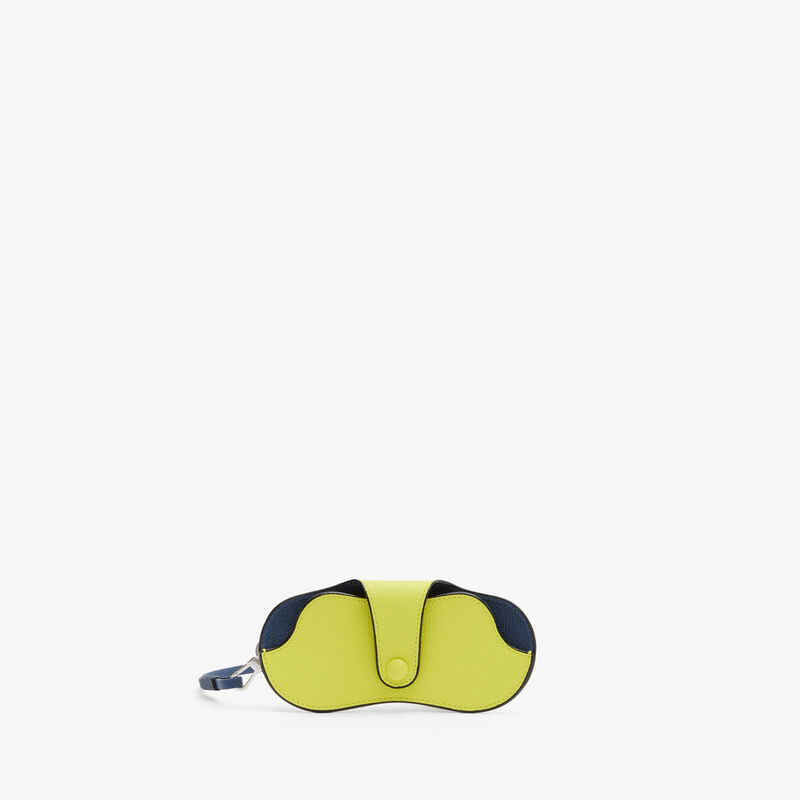 Exclusive Glasses Case with Lanyard - Lime Yellow/Blue Sapphire - Millepunte calf leather - Valextra - 1