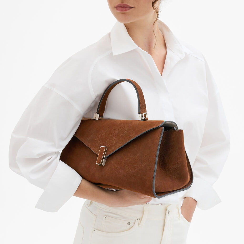 Iside Editor Senso Top Handle Medium Bag - Chocolate Brown - Vitello Millepunte Nabuk - Valextra - 3
