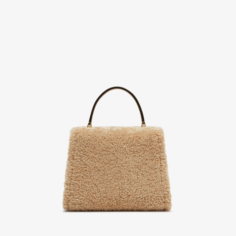 Iside Shearling Top Handle Mini Bag - Cashmere Beige - Pelle di Vitello Millepunte and Shearling - Valextra - 6