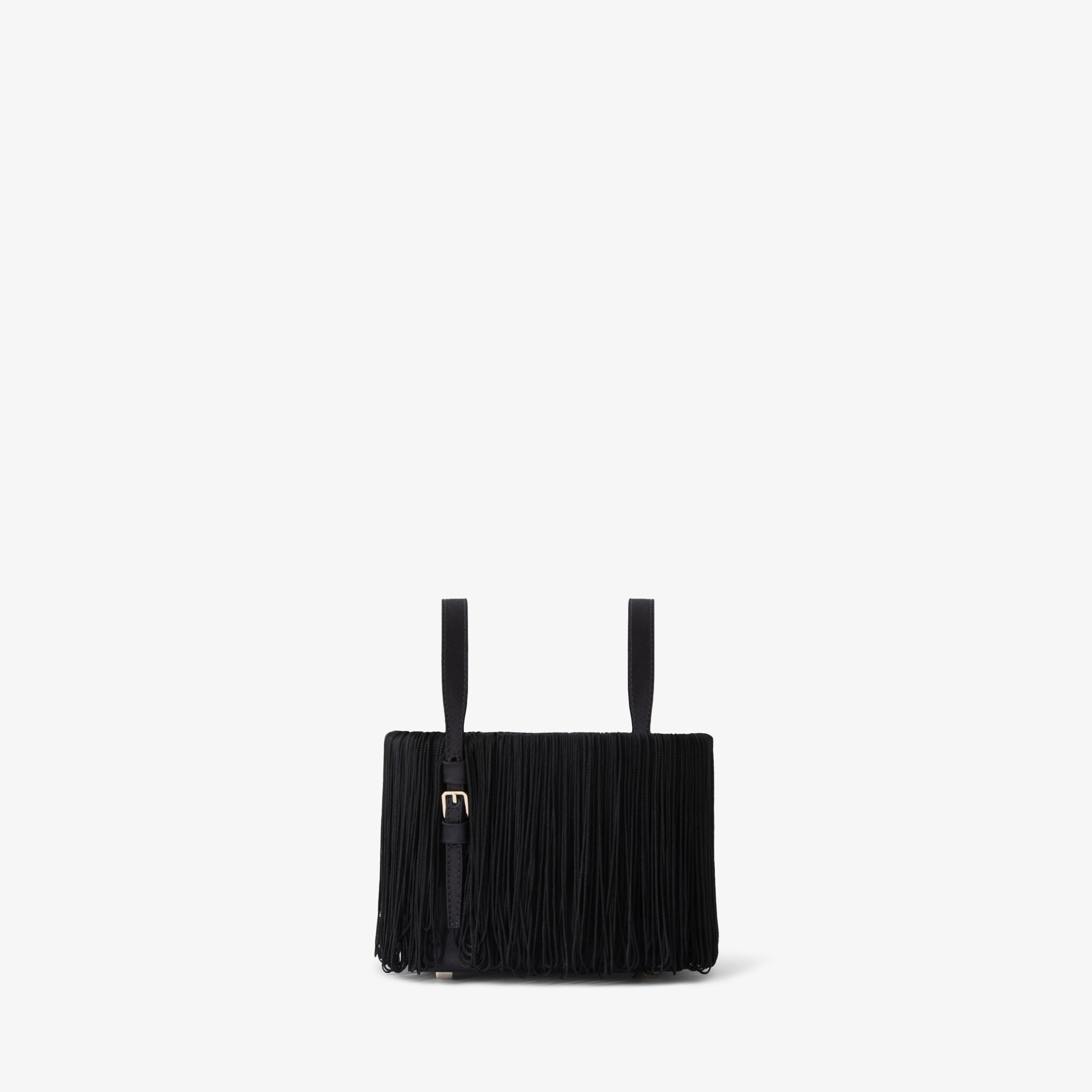 Women's Black Satin with fringe Bucket Nano Bag | Valextra Soft