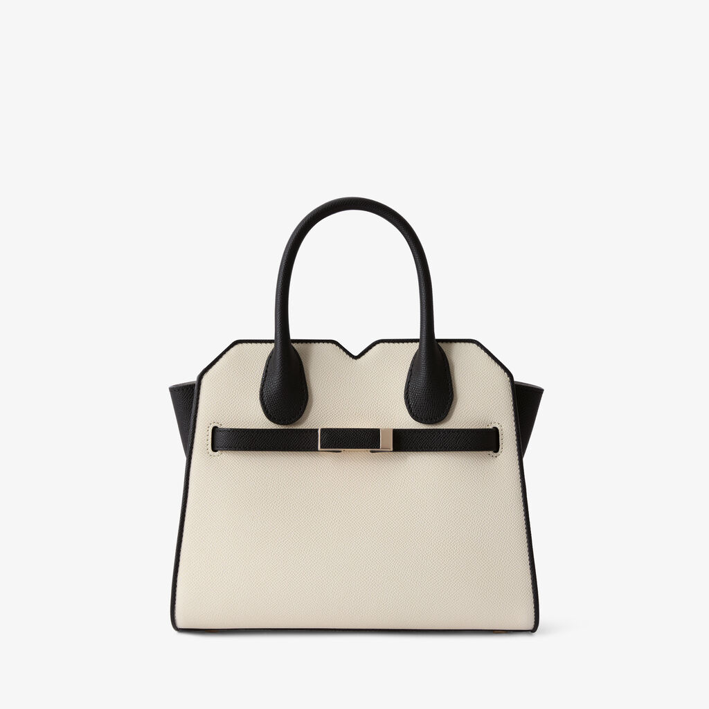 Milano Chiaroscuro Two Handles Mini Bag - Pergamena White/Black - Vitello Millepunte Soft - Valextra - 1