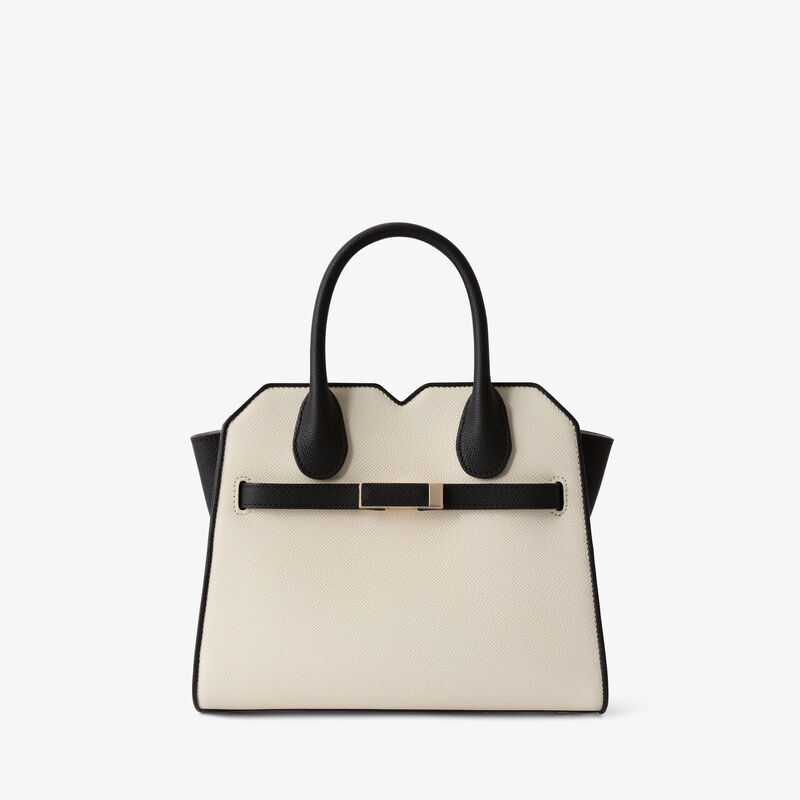 Milano Chiaroscuro Two Handles Mini Bag - Pergamena White/Black - Millepunte Soft calf leather - Valextra - 1