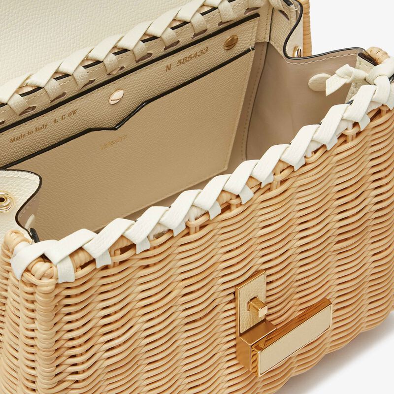 Iside Wicker Top Handle Mini Bag - Beige/Pergamena White - Natural wiker and Millepunte calf leather - Valextra - 3