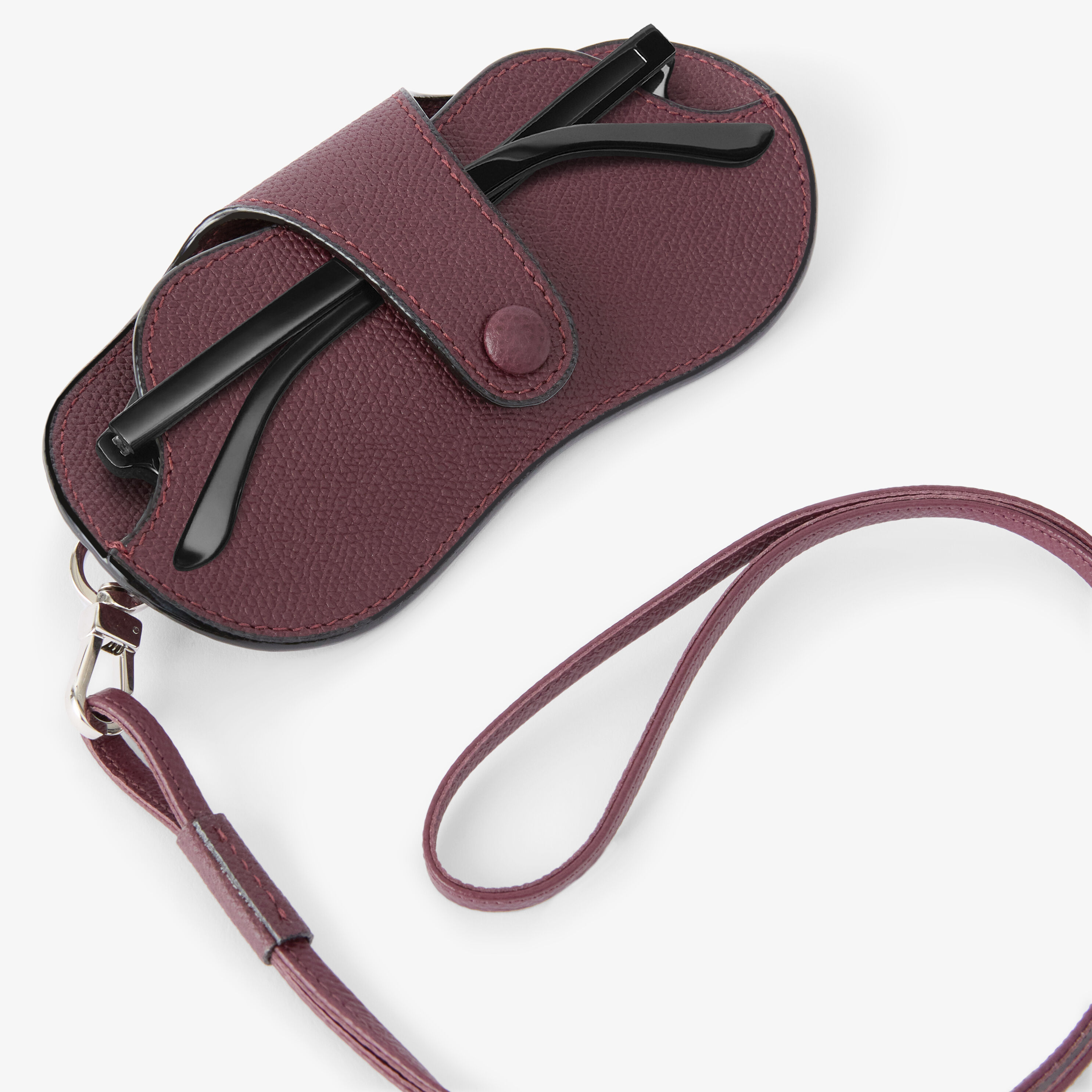 Red Grained Leather Luxury Glasses Case with Lanyard | Valextra