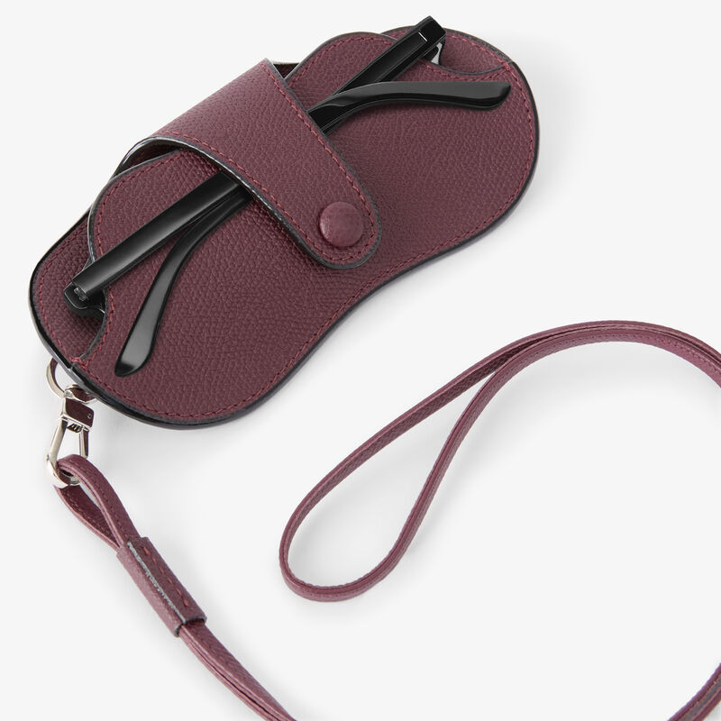 Glasses Case with Lanyard - Claret Red - Millepunte calf leather - Valextra - 2
