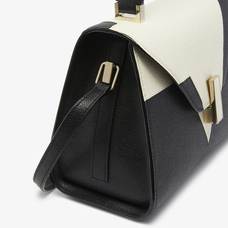 Iside V Intarsia Top Handle Mini Bag - Black/Pergamena White - Millepunte calf leather - Valextra - 5