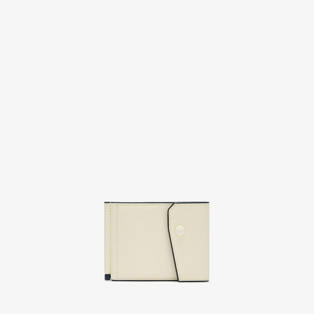 Grip 6cc wallet with botton - Pergamena White - Millepunte calf leather - Valextra - 1