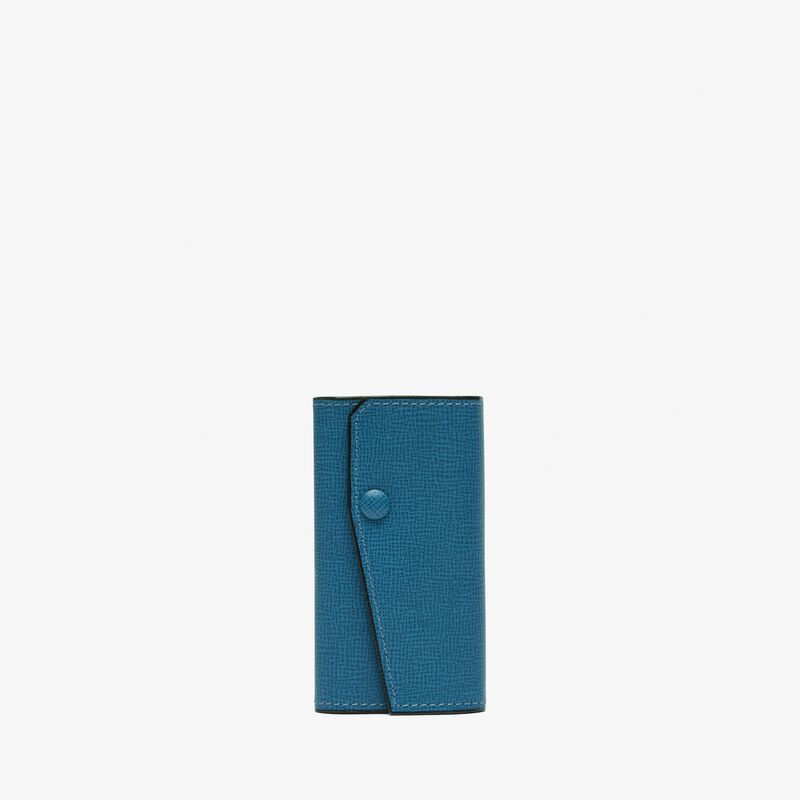 Key Holder 6 Hooks With Button - Cobalt Blue - Pavè calf leather - Valextra - 1