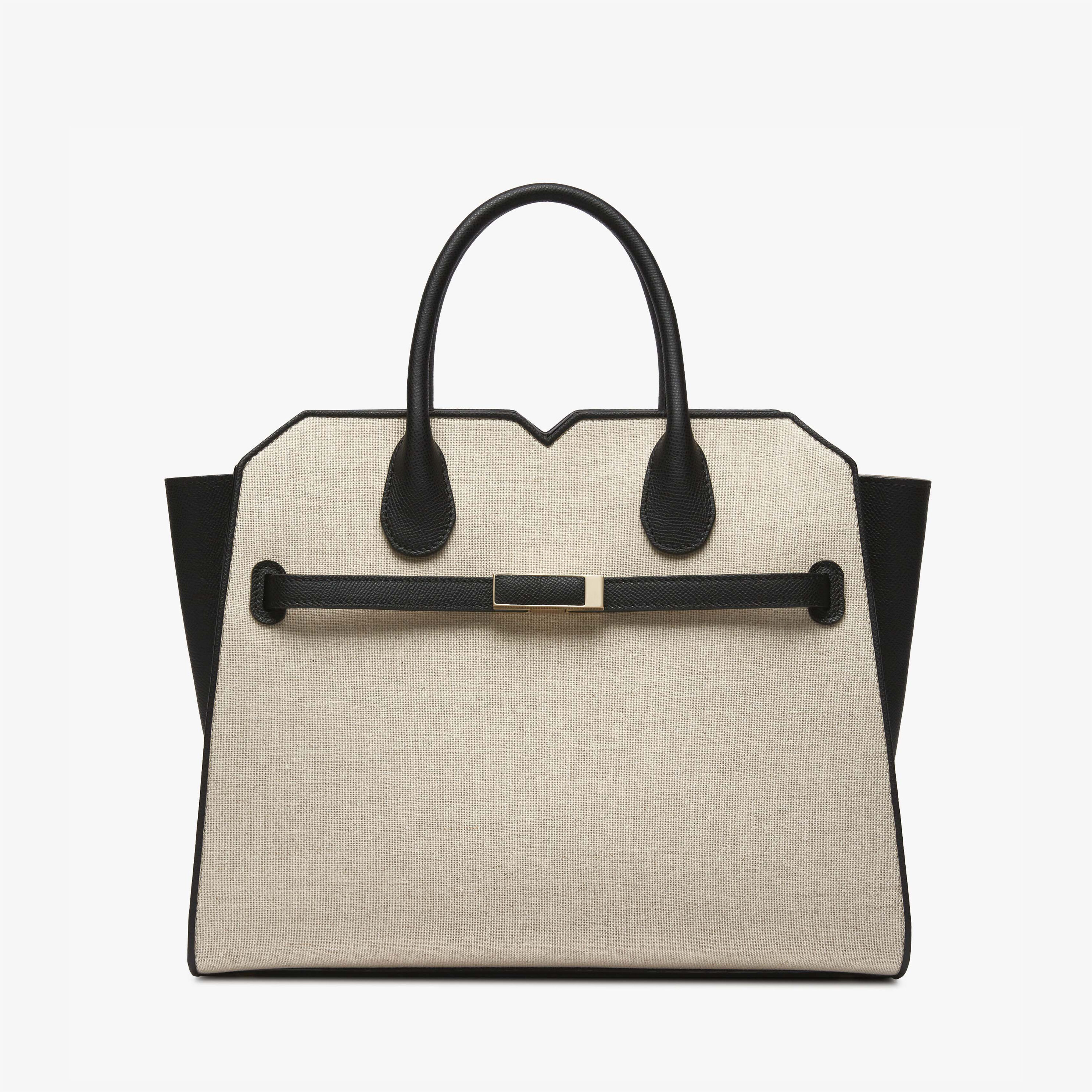 Women's Beige & Black Luxury Canvas two handles bag | Valextra