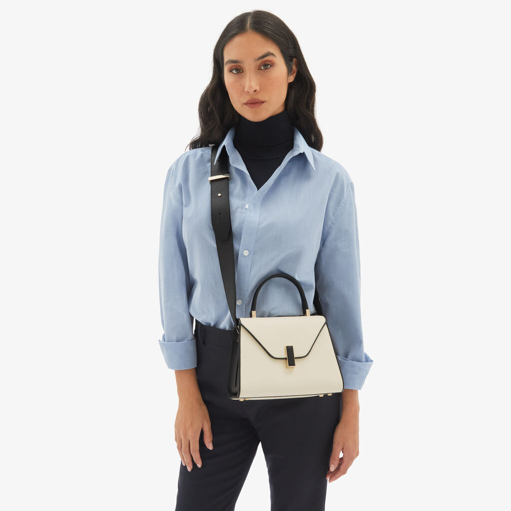 Iside chiaroscuro top handle mini bag - Pergamena White/Black - Vitello VS - Valextra - 2