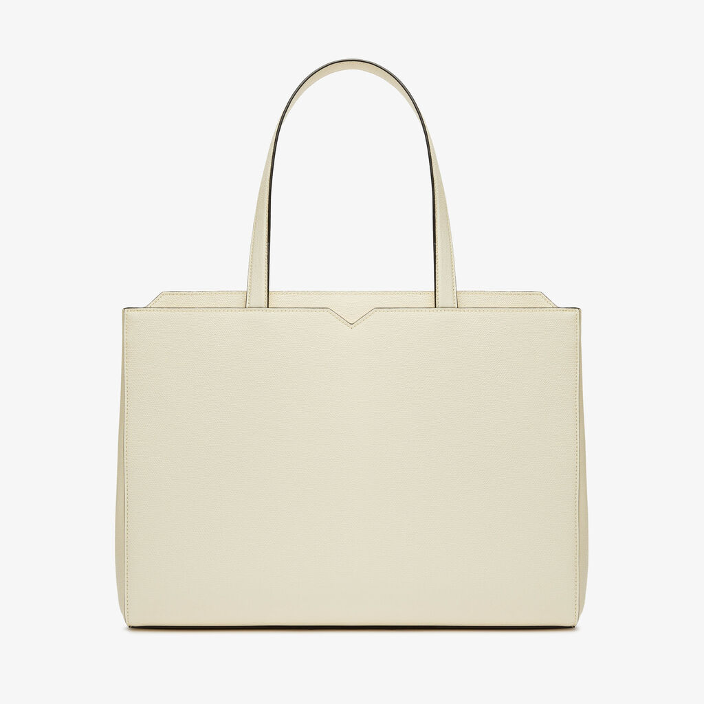 V-line Horizontal Shopping Bag - Pergamena White - Vitello VS - Valextra - 1