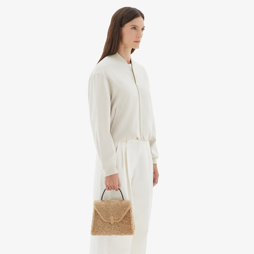 Iside Shearling Top Handle Mini Bag - Cashmere Beige - Vitello VS-Montone - Valextra - 2
