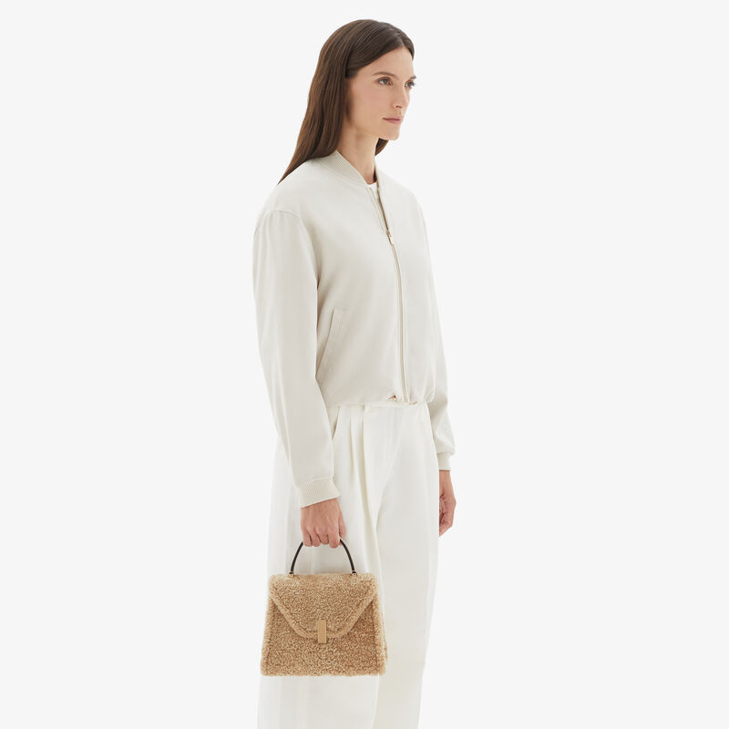 Iside Shearling Top Handle Mini Bag - Cashmere Beige - Pelle di Vitello Millepunte and Shearling - Valextra - 2