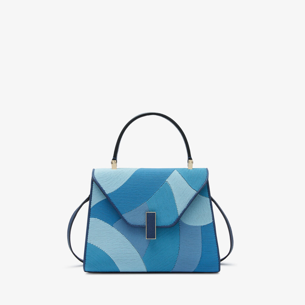 Iside Patchwork Top Handle Mini Bag - Sapphire Blue/Blue Color Mix - Canvas Ricamo Coiling/Vitello VS - Valextra - 1