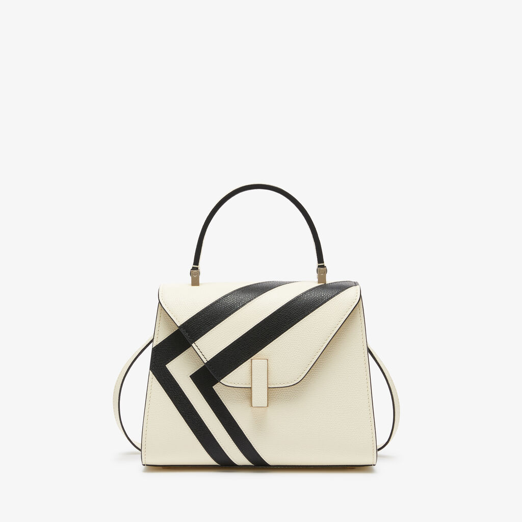 Iside Intarsia V-Stripes Top Handle Mini Bag - Pergamena White/Black - VS Vitello-Stripes - Valextra - 1