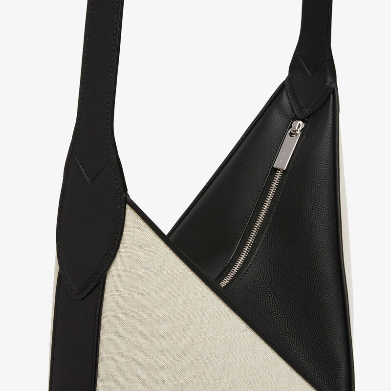 Vivi Canvas Hobo Bag - Sand Brown/Black - Natural Canvas and calf leather - Valextra - 4