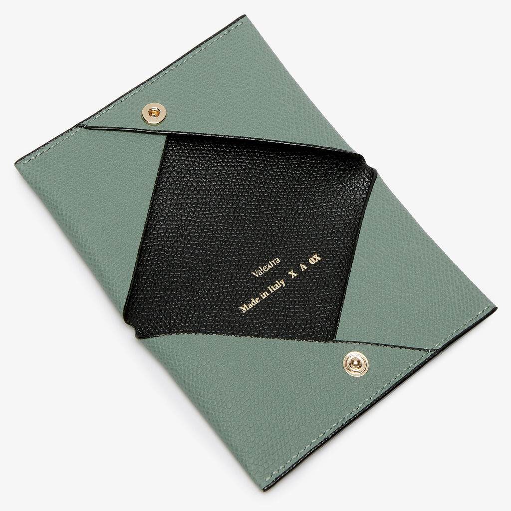 Card Case with Button - Eucalyptus Green/Black - Vitello VS - Valextra - 2