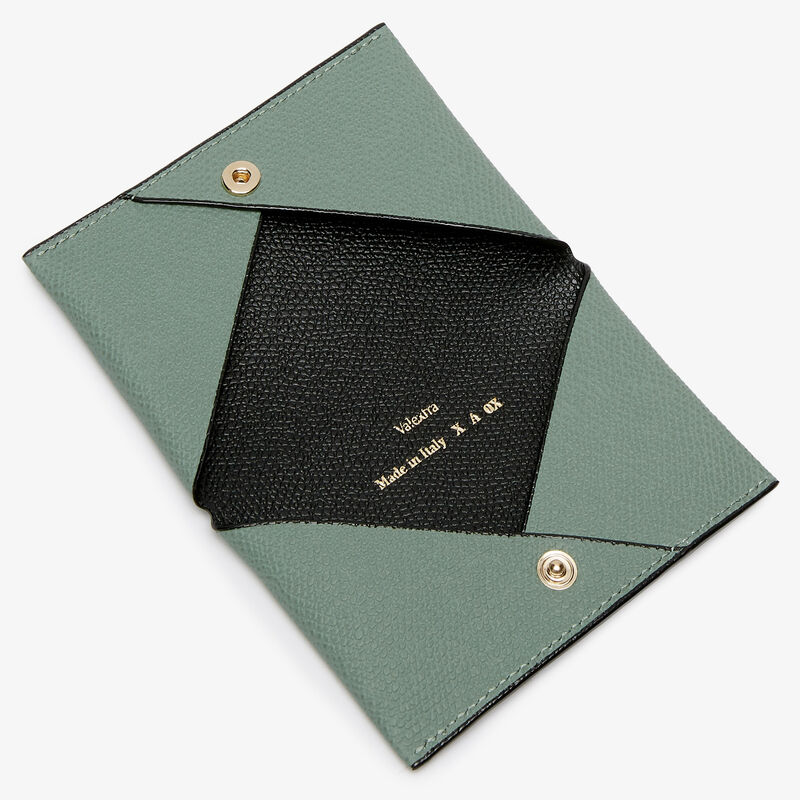 Card Case with Button - Eucalyptus Green/Black - Millepunte calf leather - Valextra - 2