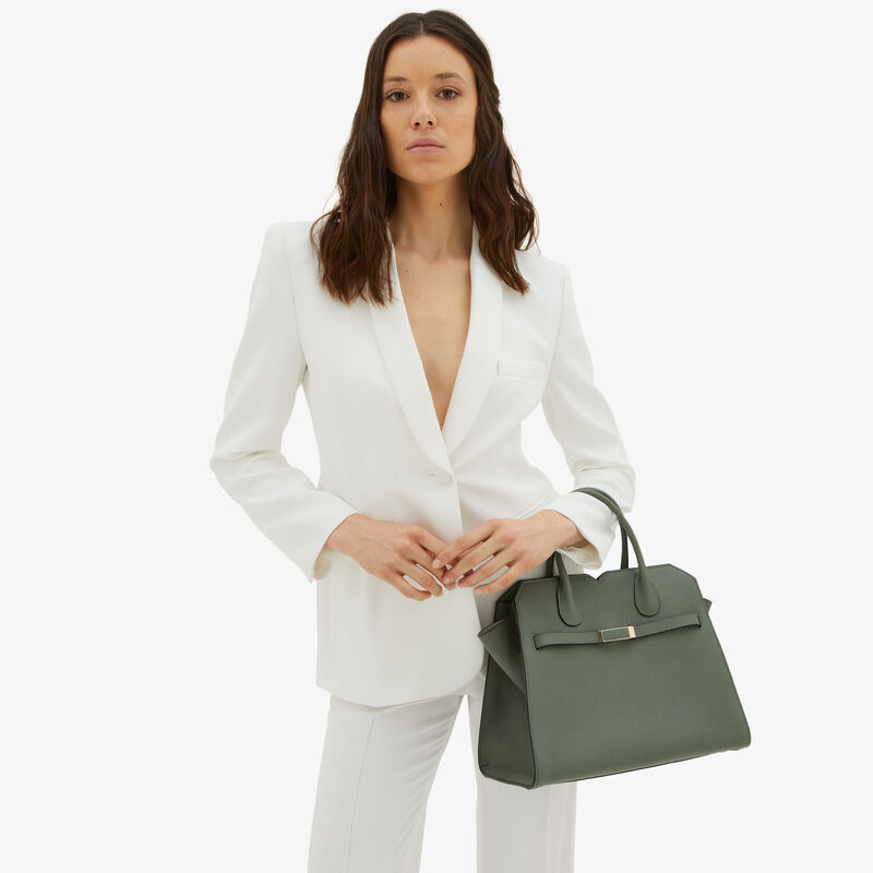 Milano Two Handles Medium Bag - Musk Green - Millepunte Soft calf leather - Valextra - 2