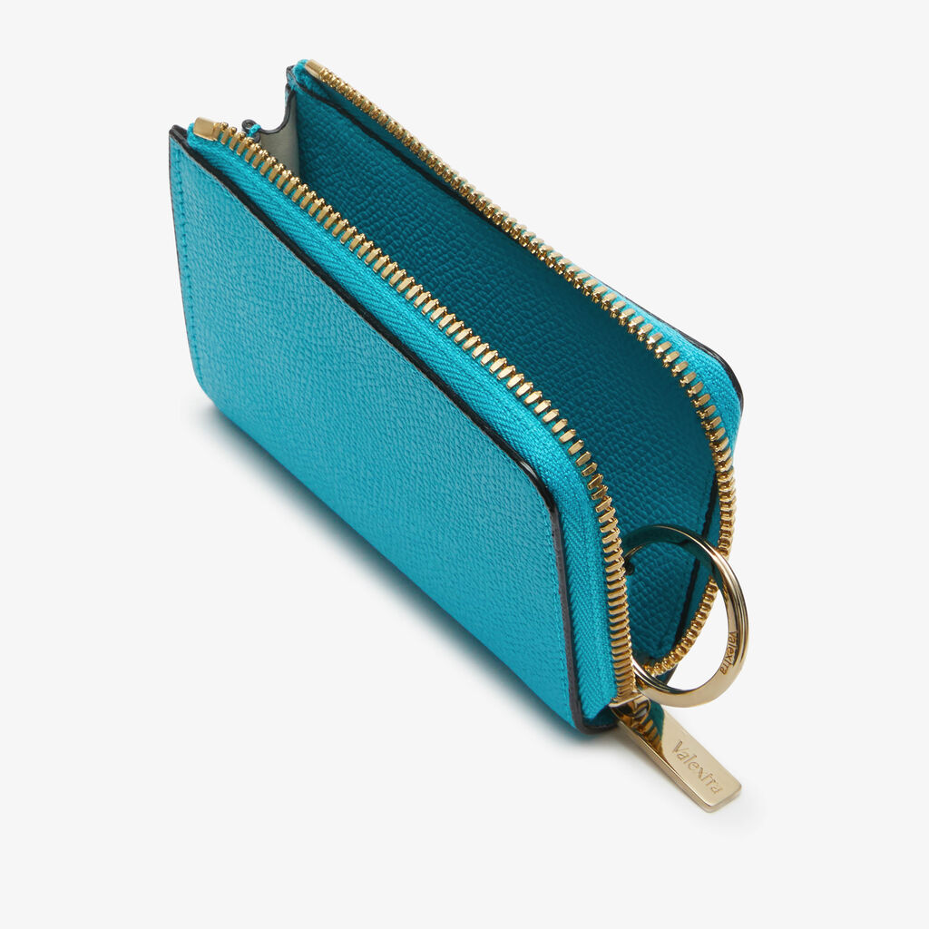 Key Holder Zip Around - Aquamarine Blue - Vitello VS - Valextra - 2