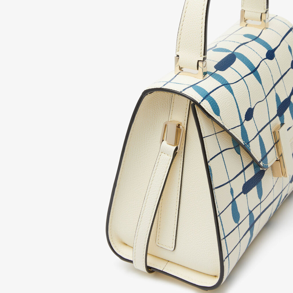 Iside Acquerello Top Handle Mini Bag - Pergamena White/Cobalt Blue/Denim Blue - Vitello VS-Stampa Bicolore - Valextra - 4