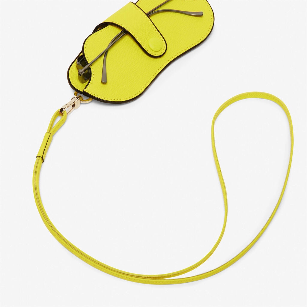 Glasses Case with Lanyard - Lime Yellow - Vitello VS - Valextra - 2