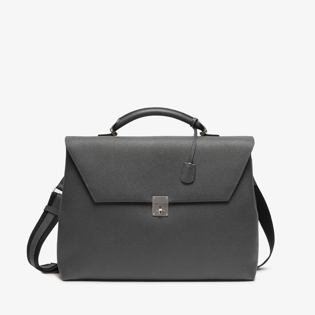 Avietta Briefcase with Flap 24h - Smokey Grey - Vitello VS - Valextra - 1