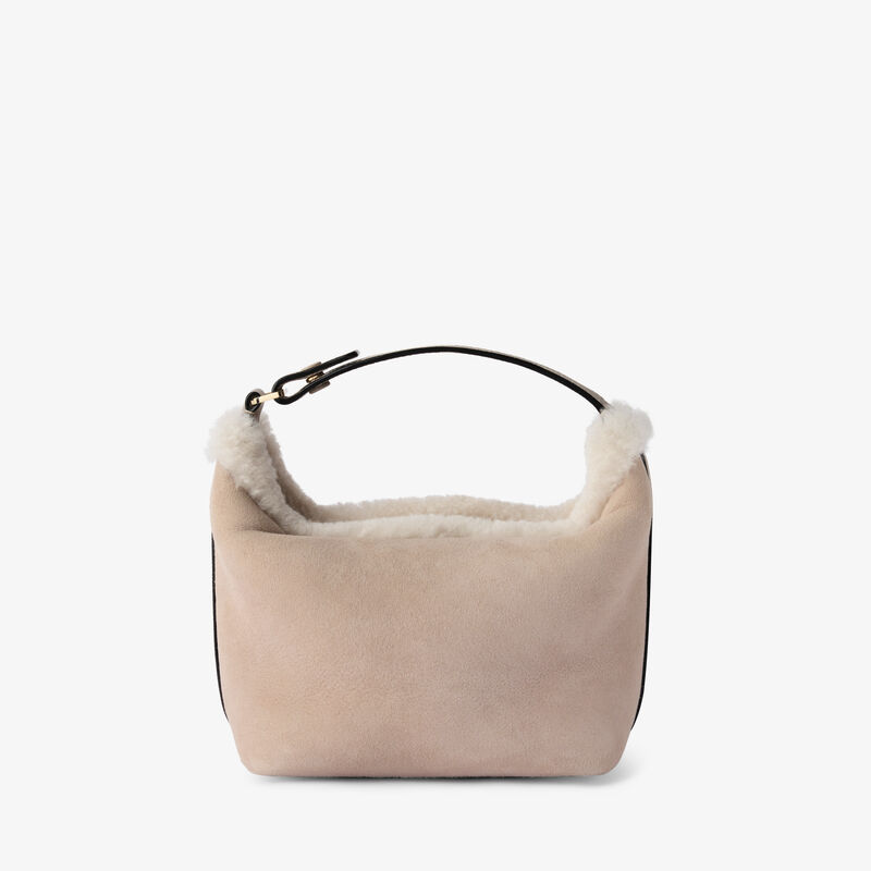 Mochi Suede Shearling Top Handle Mini Bag - Nude Pink - Montone Scamosciato/Vitello Millepunte Soft - Valextra - 1