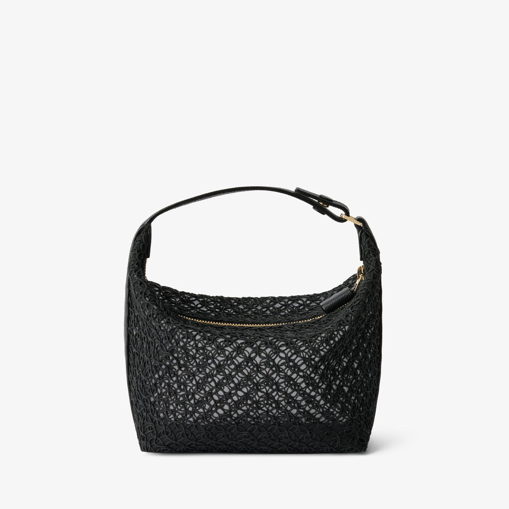 Mochi Merletto Top Handle Mini Bag - Black - Tessuto ricamo Rete/Vitello Millepunte Soft - Valextra - 6