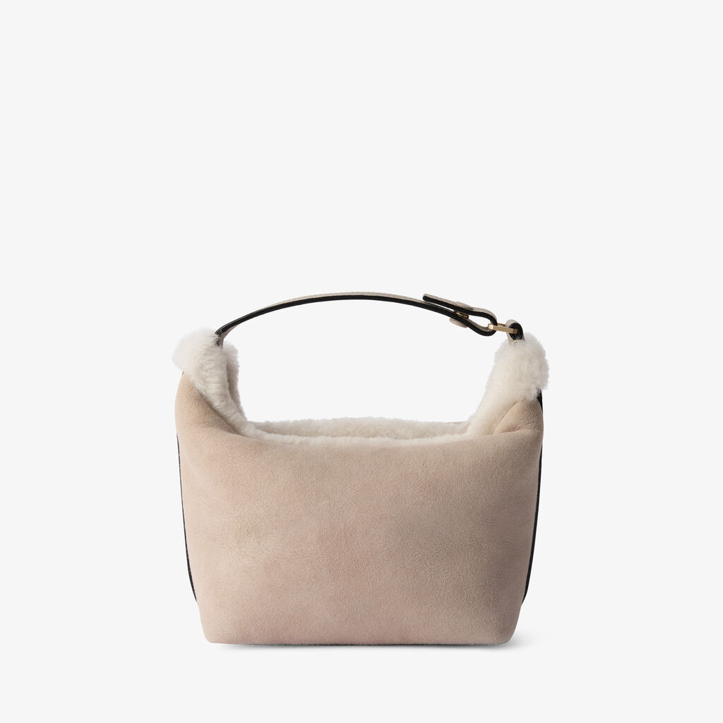 Mochi Suede Shearling Top Handle Mini Bag - Nude Pink - Montone Scamosciato/Vitello Millepunte Soft - Valextra - 6