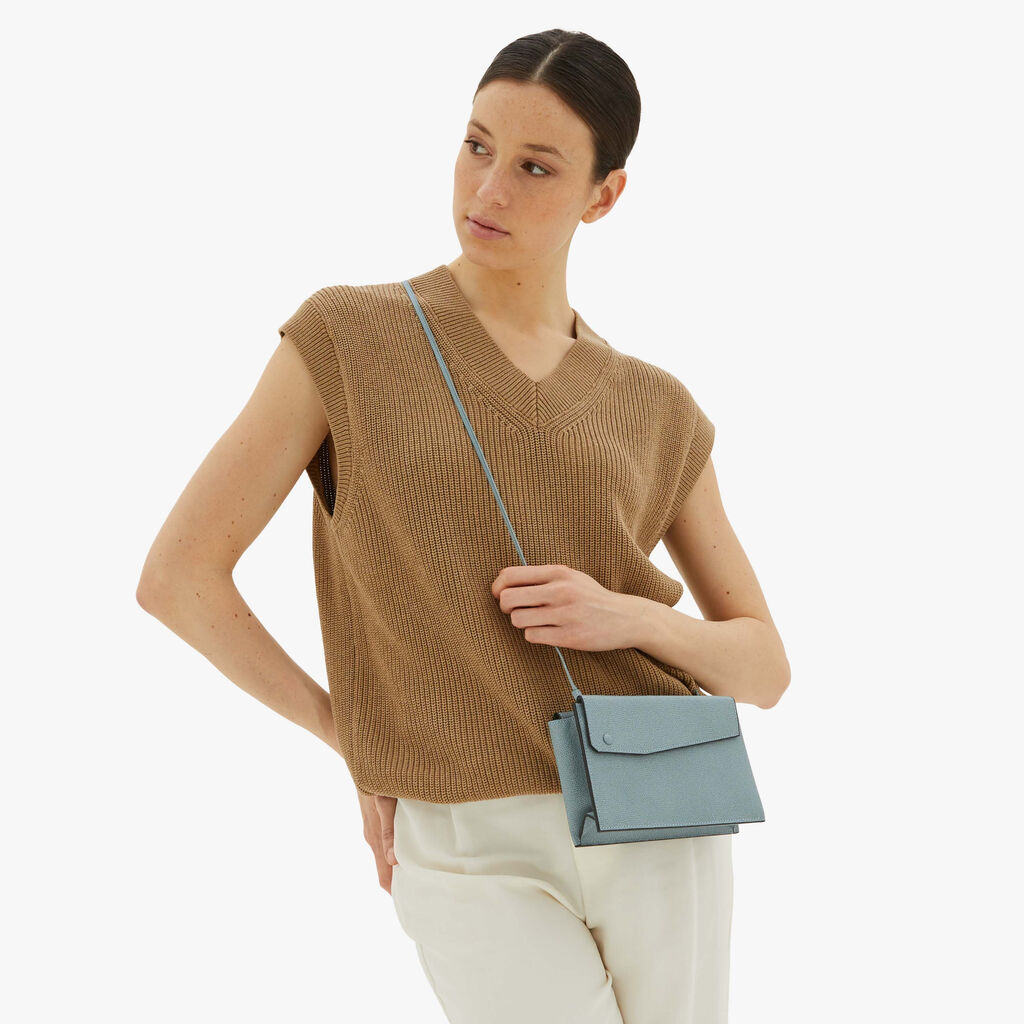 Pocket Slim crossbody bag - Smokey Blue - Vitello VS - Valextra - 2