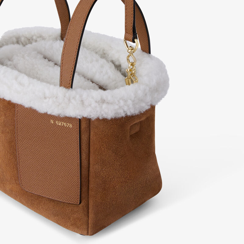 Soft Suede Shearling Bucket Micro Bag - Chocolate Brown - Montone Scamosciato/Vitello Millepunte Soft - Valextra - 4