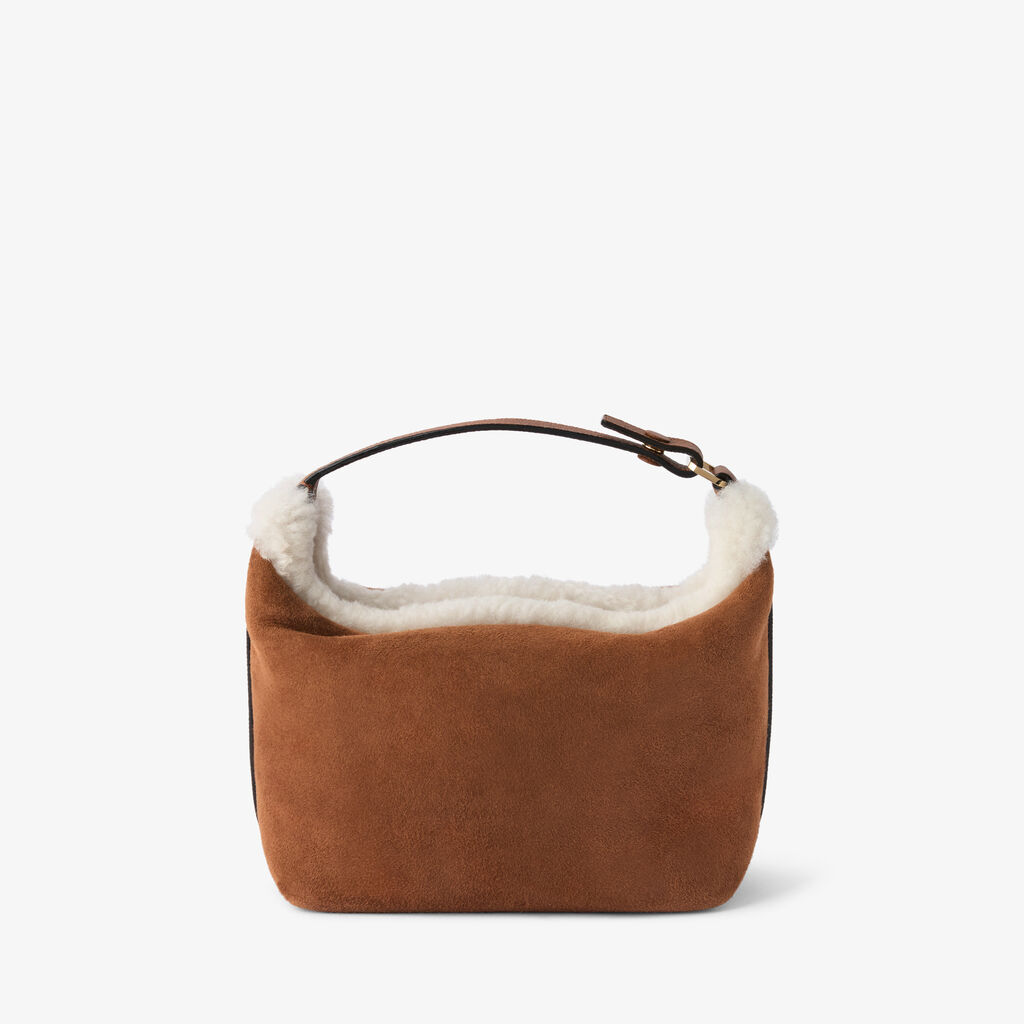 Mochi Suede Shearling Top Handle Mini Bag - Chocolate Brown - Montone Scamosciato/Vitello Millepunte Soft - Valextra - 6