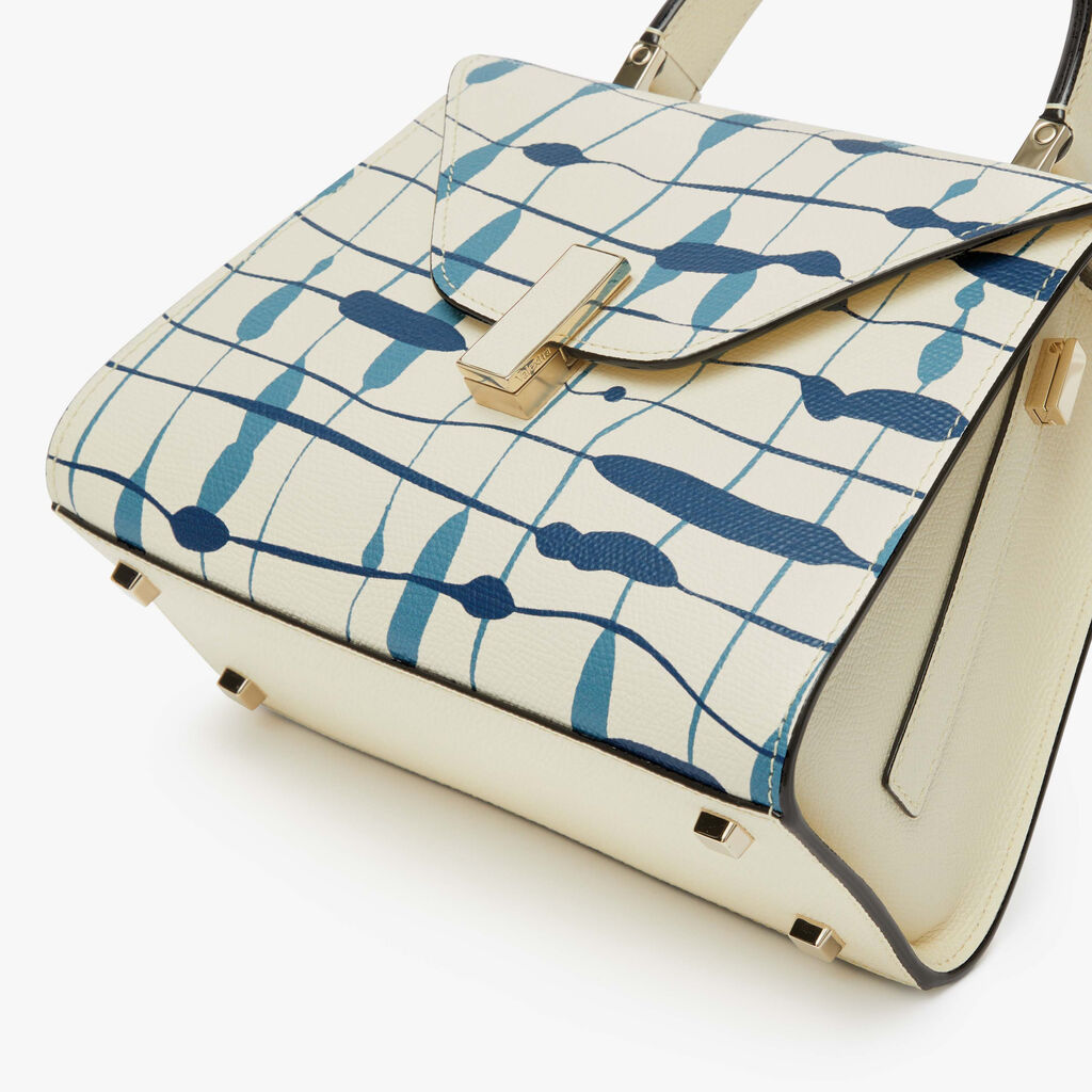Iside Acquerello Top Handle Mini Bag - Pergamena White/Cobalt Blue/Denim Blue - Vitello VS-Stampa Bicolore - Valextra - 5