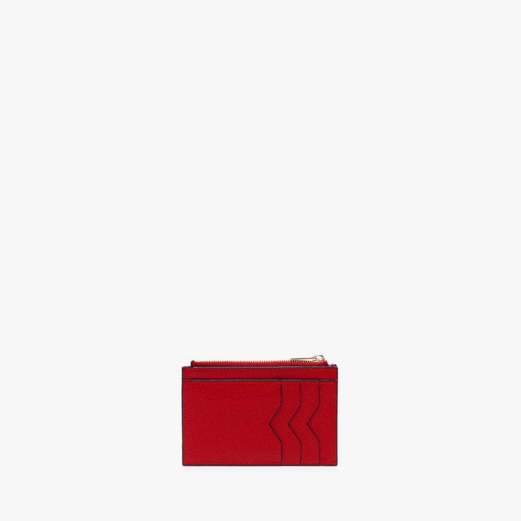 Porta Carte con cerniera 3CC - Rosso - Vitello VS - Valextra - 1