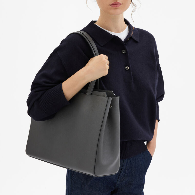 V-line Horizontal Shopping Bag - Smokey Grey - Millepunte calf leather - Valextra - 2