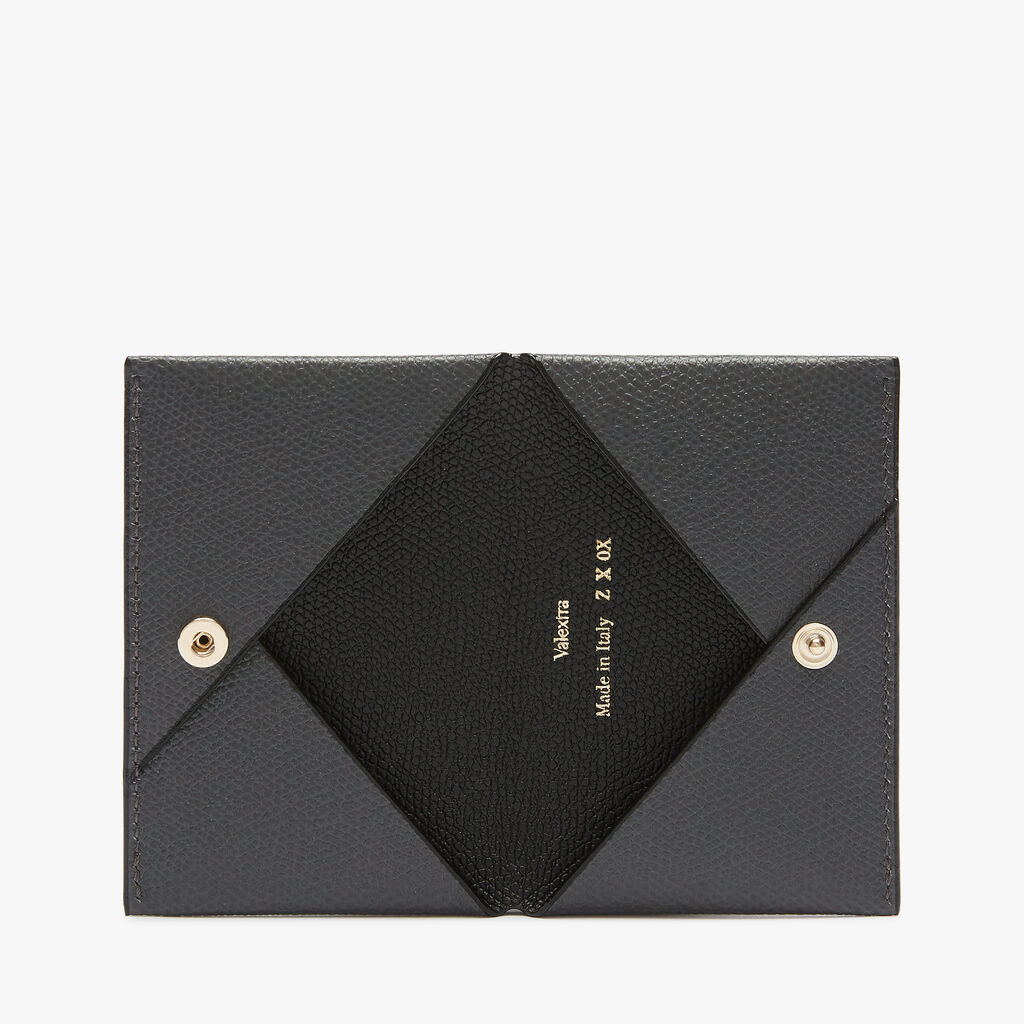 Card Case with Button - Smokey Grey/Black - Vitello VS - Valextra - 4