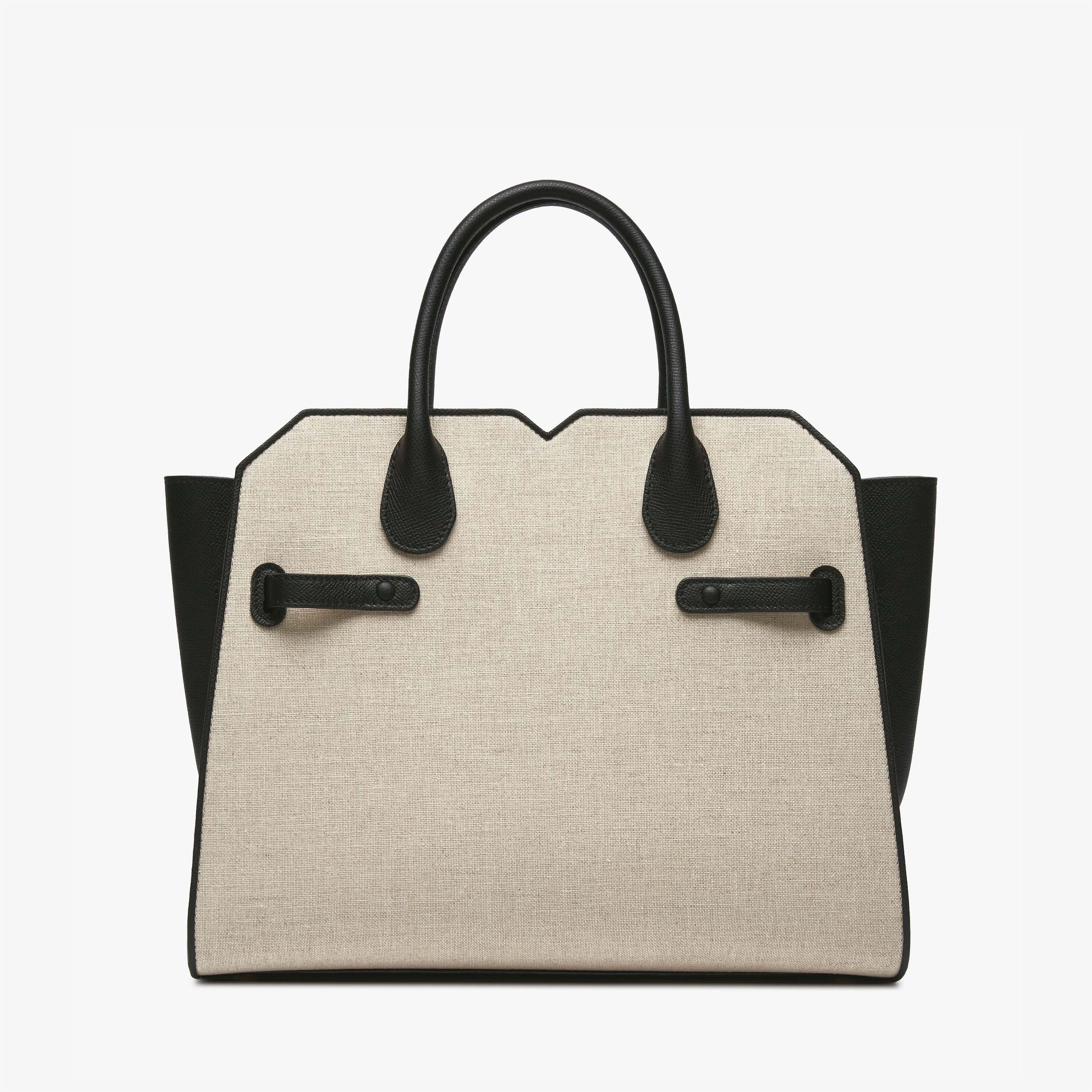 Women's Beige & Black Luxury Canvas two handles bag | Valextra