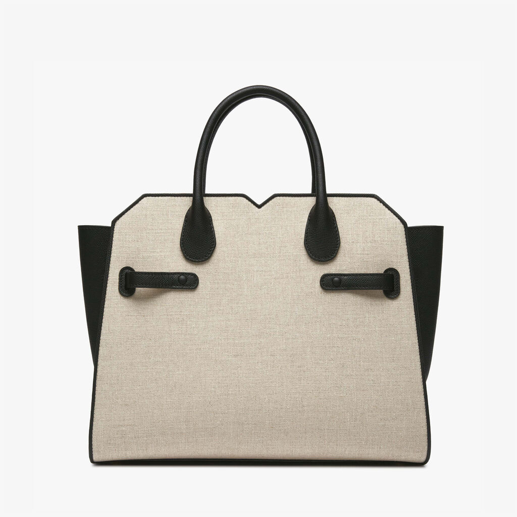 Milano Canvas Two Handles Medium Bag - Sand Brown/Black - Natural Canvas and calf leather - Valextra - 7