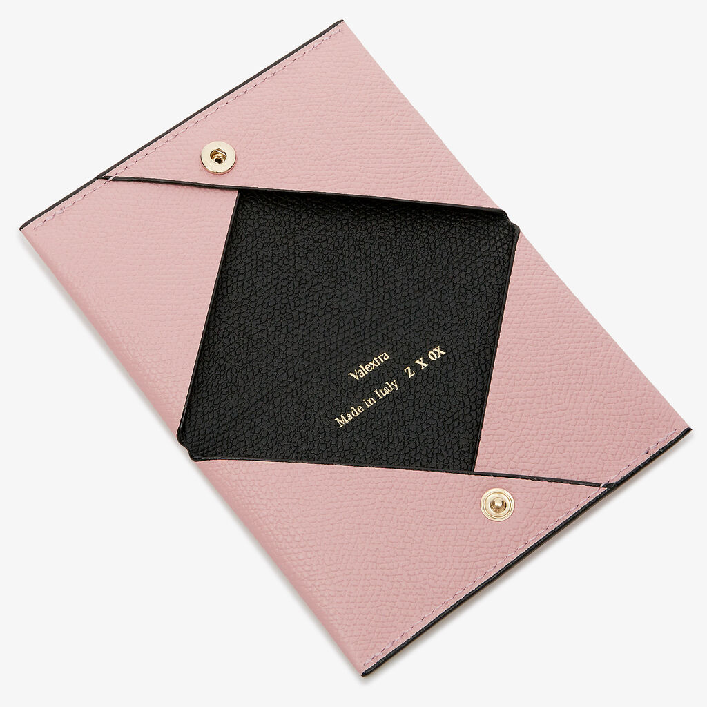 Card Case with Button - Peony pink/Black - Vitello VS - Valextra - 2