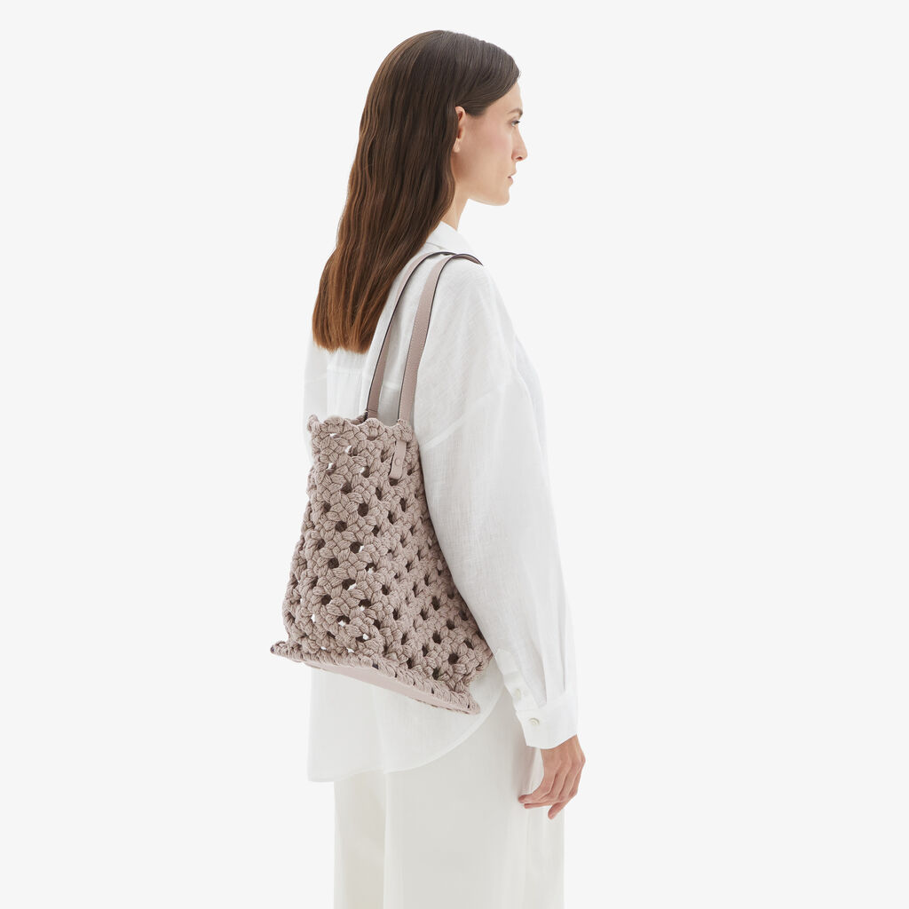 Sportami Via Shopping Bag - Nude Pink - Tessuto Intrecciato/Vitello VS - Valextra - 2