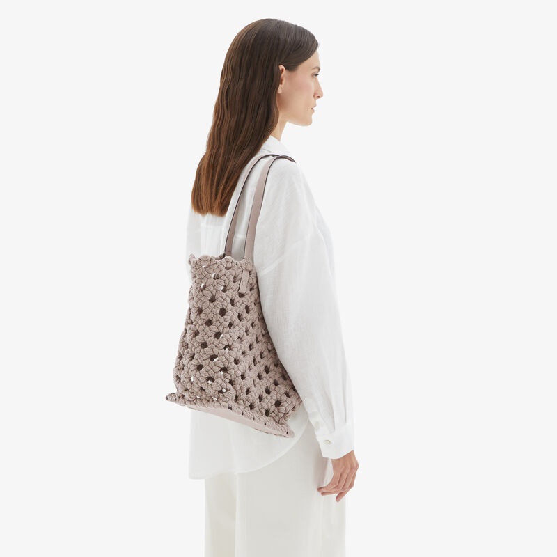 Sportami Via Shopping Bag - Nude Pink - Woven cotton and Millepunte calf leather - Valextra - 2