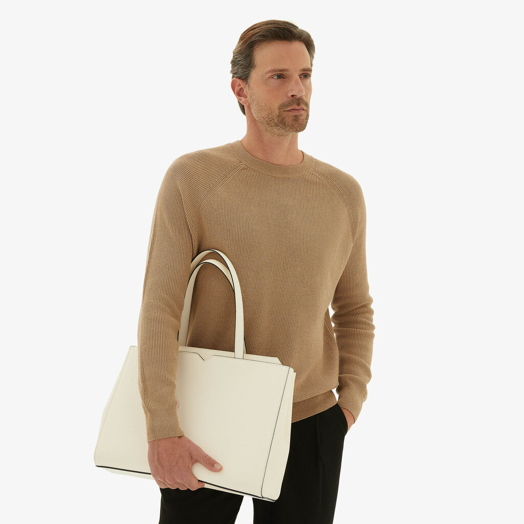 V-line Horizontal Shopping Bag - Pergamena White - Vitello VS - Valextra - 2