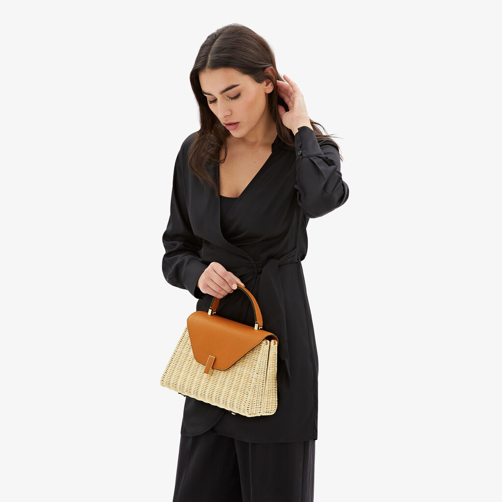 Iside Wicker Top Handle Medium Bag - Beige/Havana Brown - Midollino/Vitello VS - Valextra - 2
