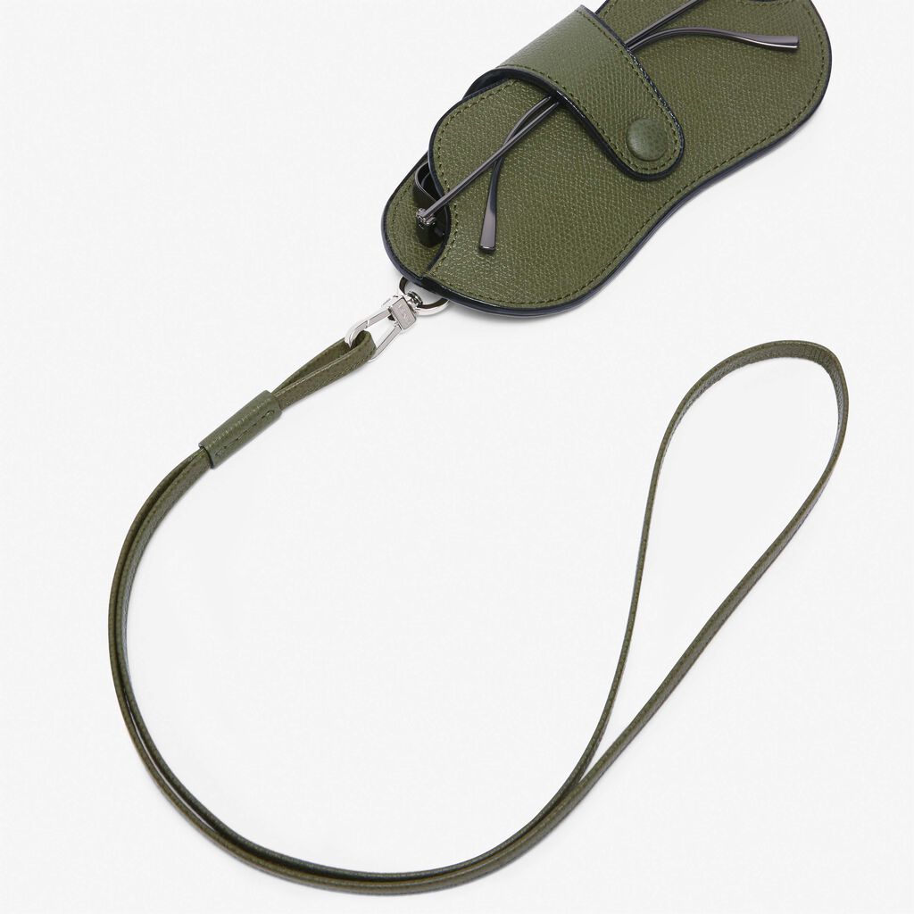 Porta Occhiali con Tracolla - Verde Militare - Vitello VS - Valextra - 2