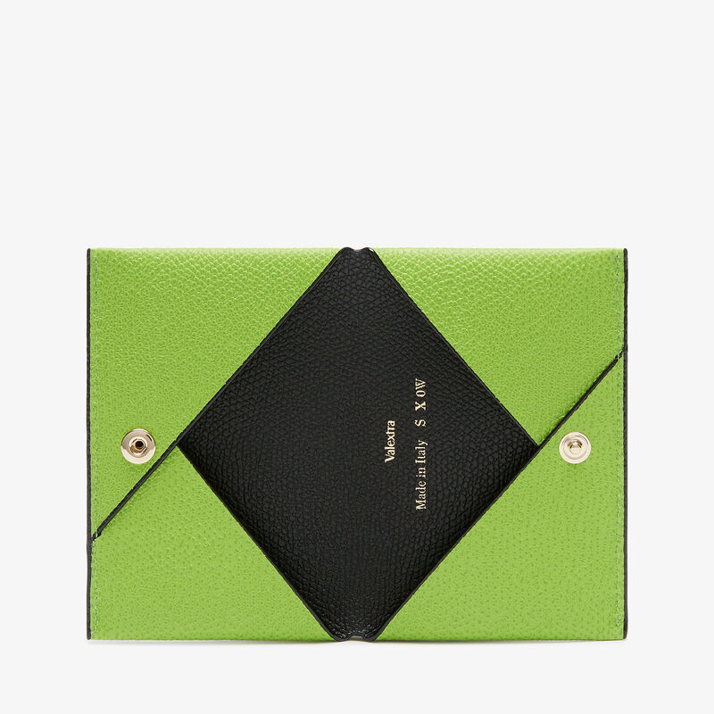Card Case with Button - Apple Green/Black - Millepunte calf leather - Valextra - 4