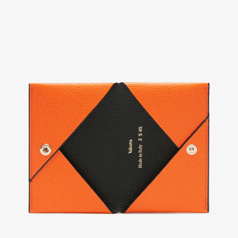 Card Case with Button - Orange/Black - Millepunte calf leather - Valextra - 4